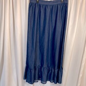 Ashley Stewart Blue Denim Ruffled Long Skirt